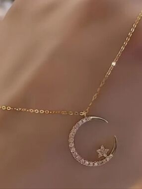 Gold Moon & Star Pendant Necklace
